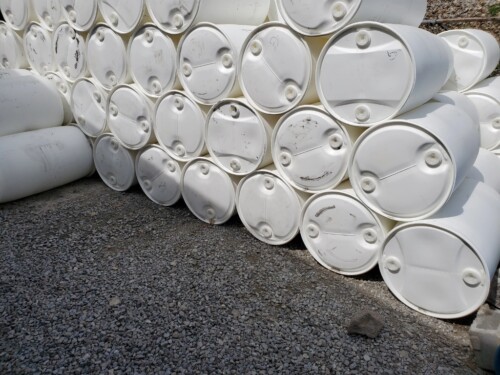 used 55 gallon white closed head stacked