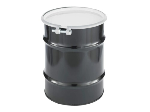 10 gallon drum 7a black with white lid and white background