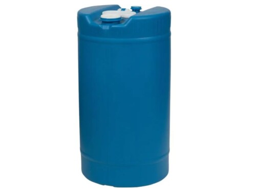 15 gallon poly drum closed head blue with white background