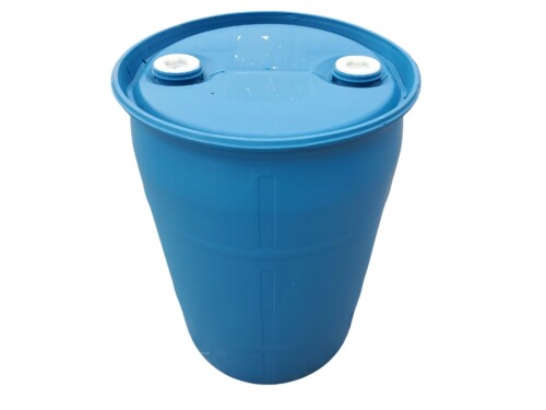 used 30 gallon drum blue poly with white background