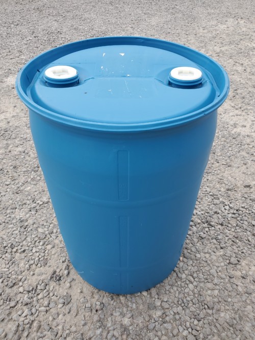 used 30 gallon drum blue poly with grey background
