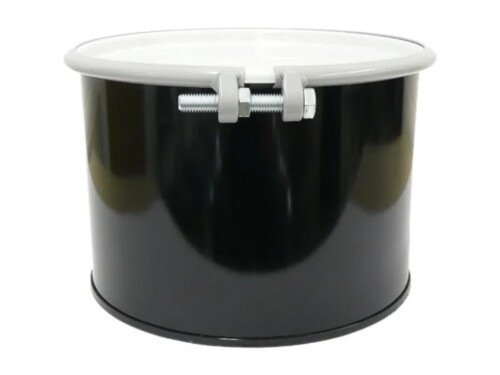 5 gallon drum 7a tested black with white lid and white background