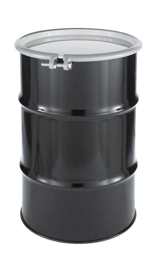 30 gallon drum 7a tested black with white lid and no background
