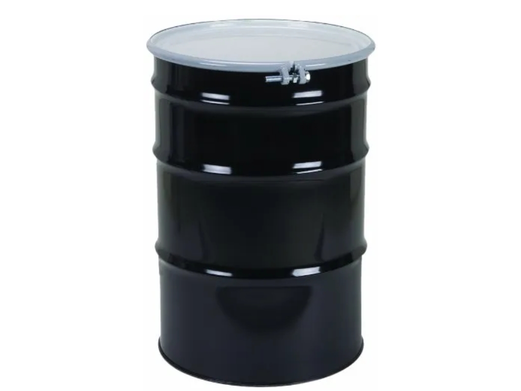 hazardous materials 55 gallon metal drum with white background