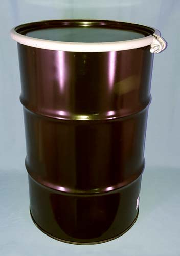 black 30 gallon open head drum new with white background
