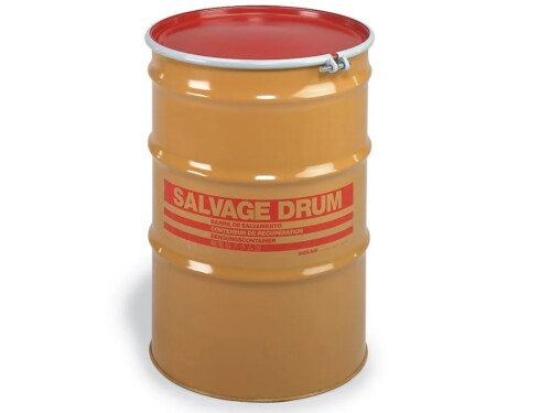85 gallon drum 7a tested yellow red with white background