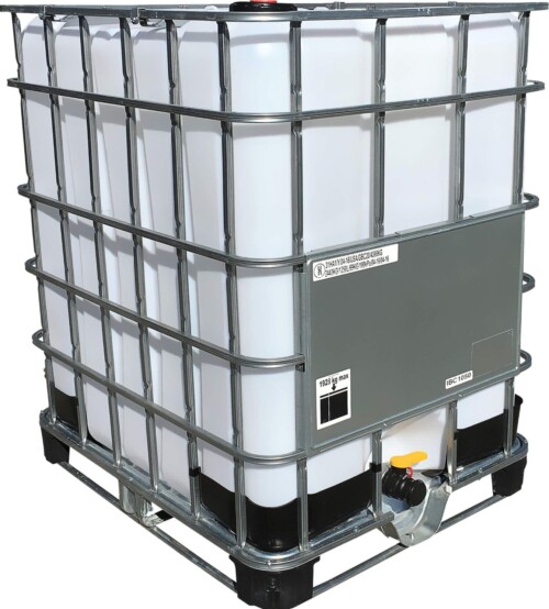 new 330 gallon ibc tote with white background