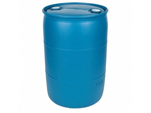 55 gallon plastic drum blue with white background