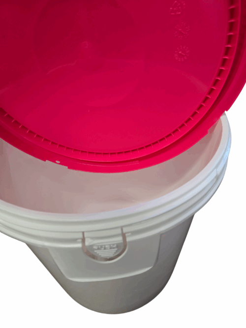 white bucket pink screw lid