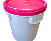 5 gallon plastic bucket with pink screw-on lid airtight storage