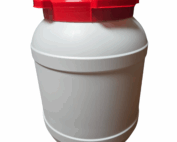 Used 8-gallon white poly drum with red screw-on lid