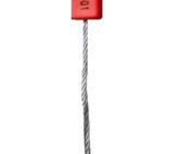 red plastic and metal seal on white background